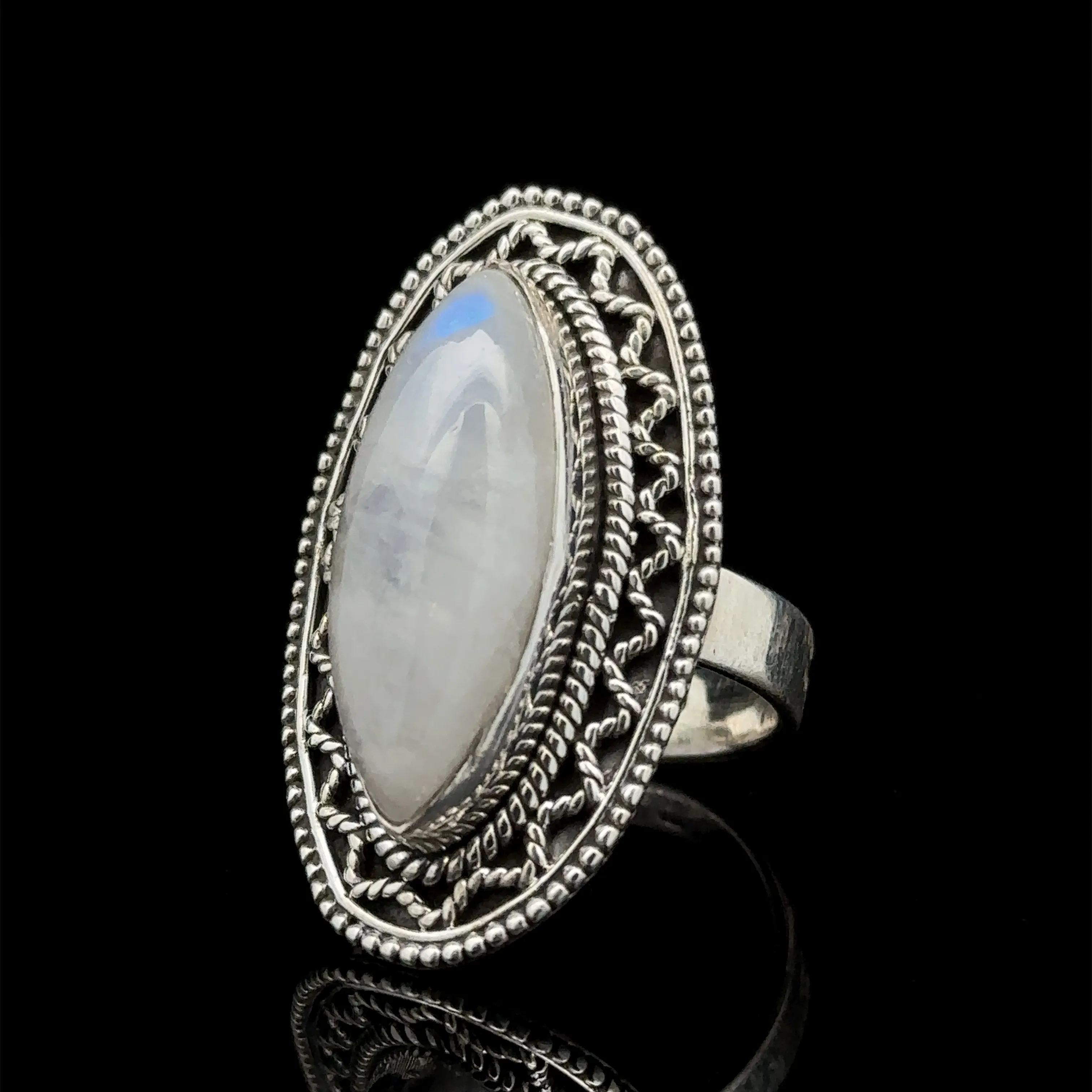 Marquise Shaped Gemstone Ring With Vintage Shield Border