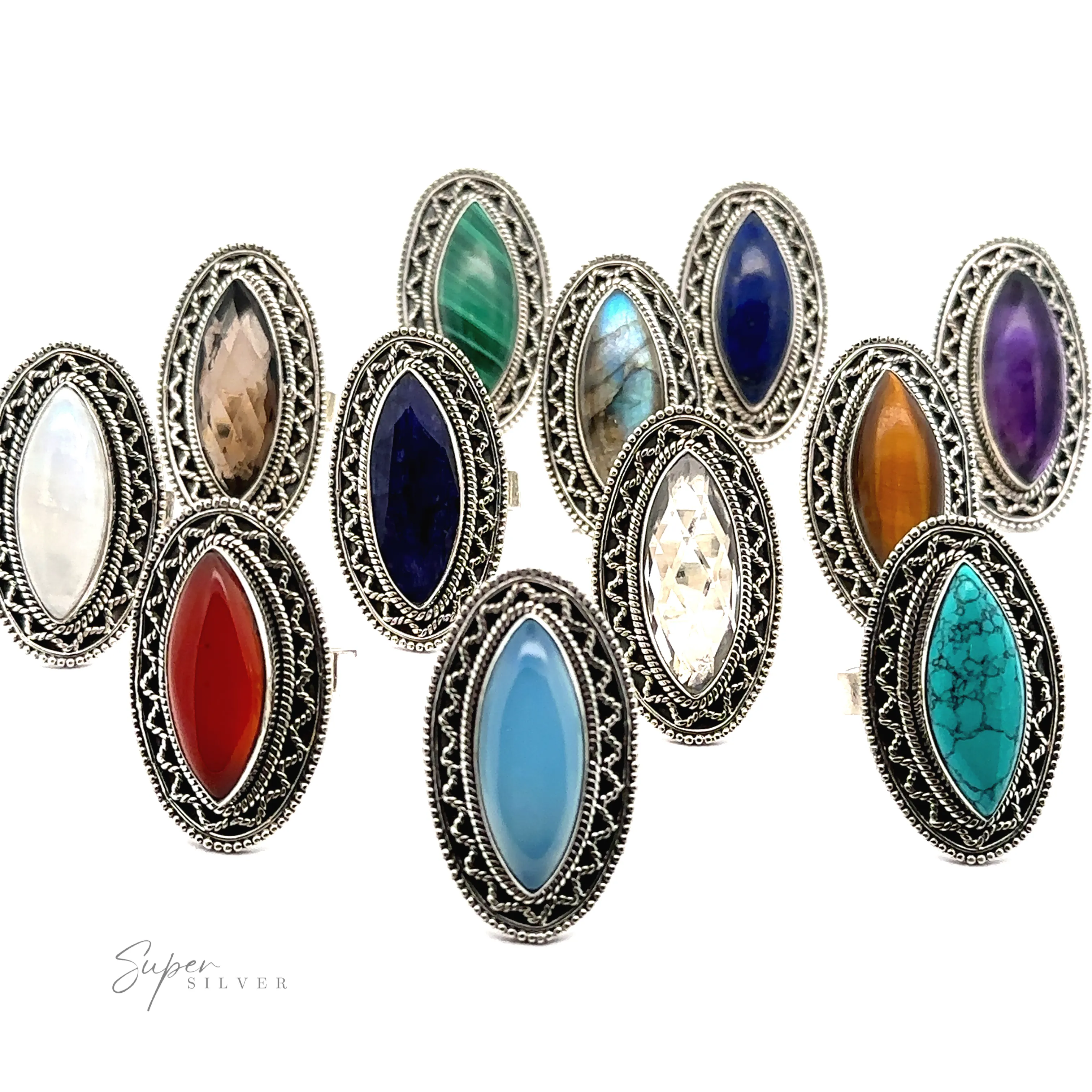 Marquise Shaped Gemstone Ring With Vintage Shield Border