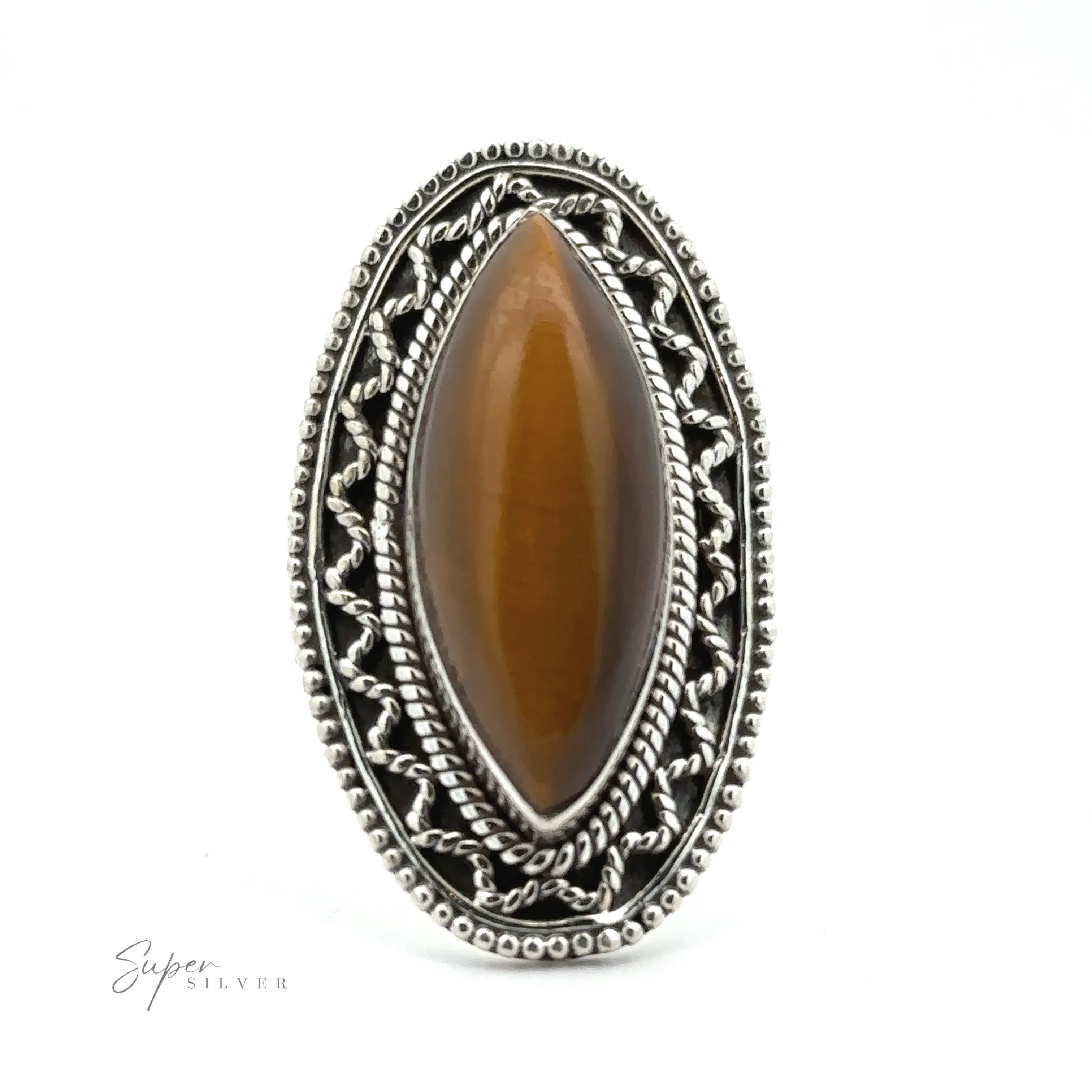 Marquise Shaped Gemstone Ring With Vintage Shield Border