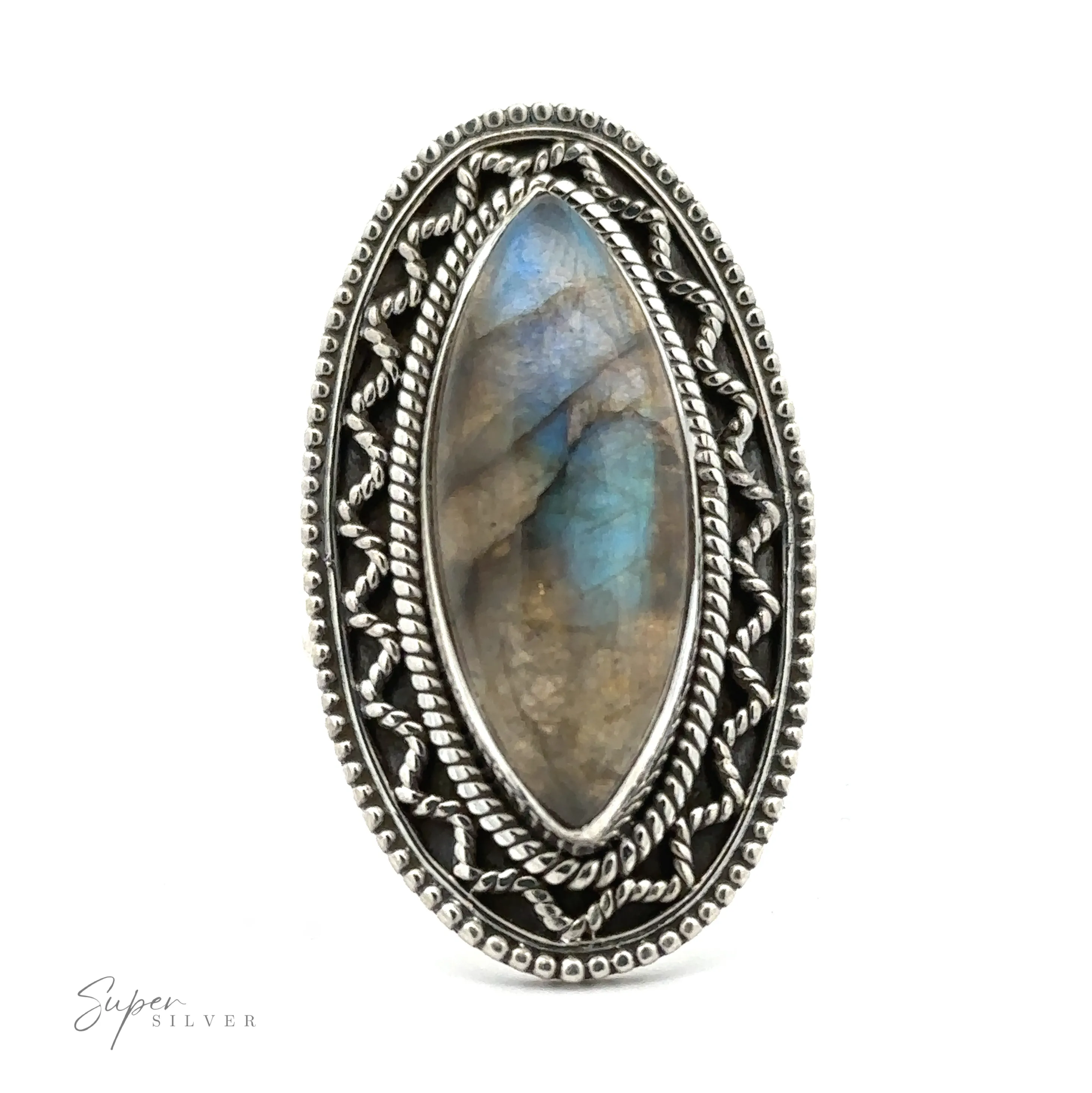 Marquise Shaped Gemstone Ring With Vintage Shield Border
