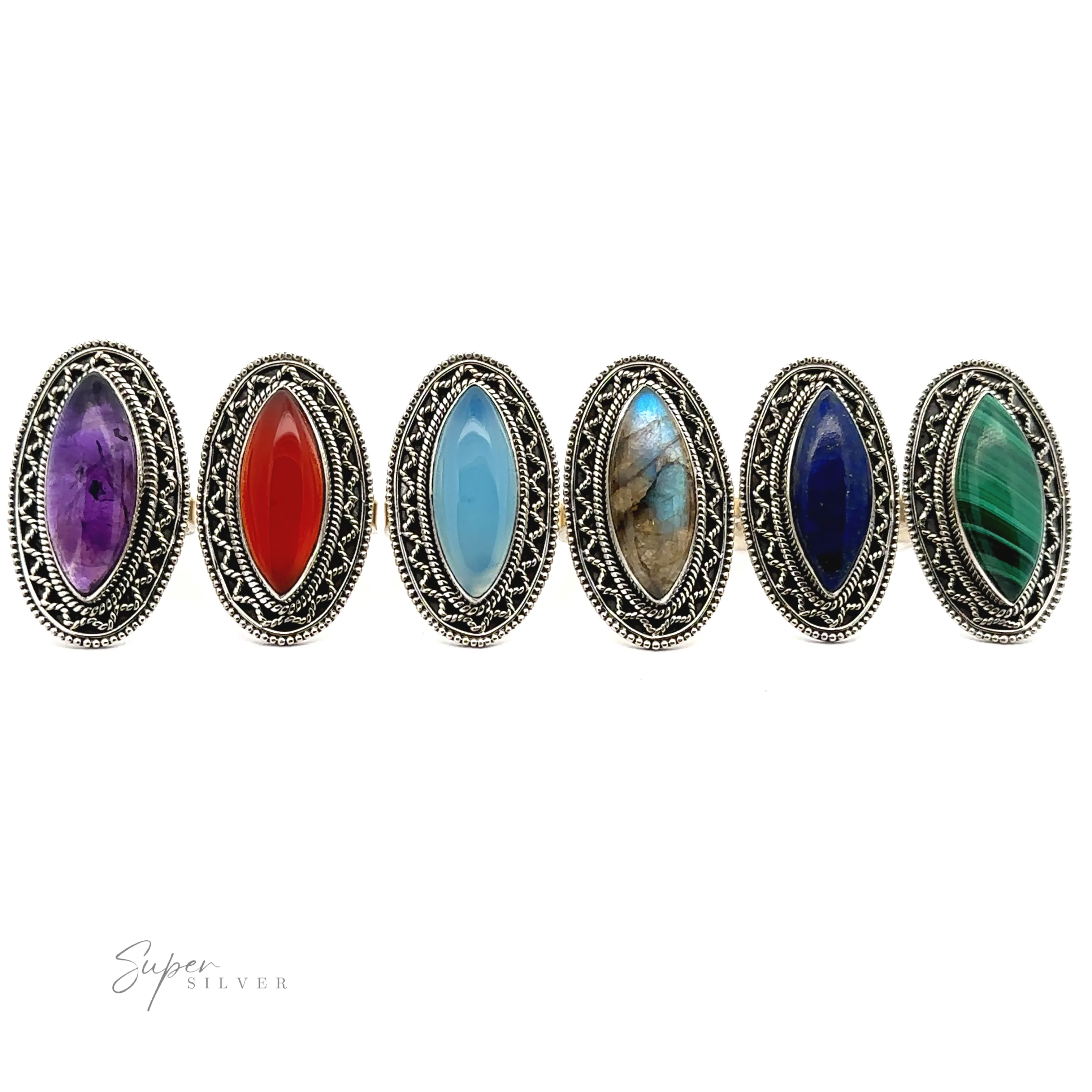Marquise Shaped Gemstone Ring With Vintage Shield Border