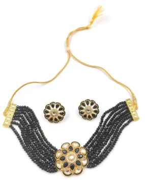 Meenakari ad kundan chokar royal black color necklace with earrings