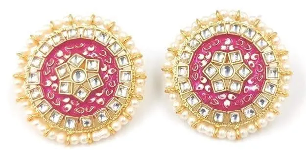 Meenakari designer kundan chokar pink color necklace with earrings