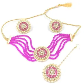 Meenakari designer kundan chokar pink color necklace with earrings