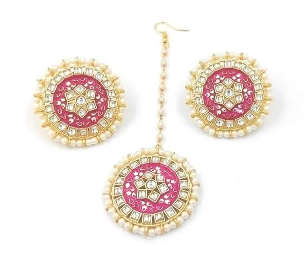 Meenakari designer kundan chokar pink color necklace with earrings