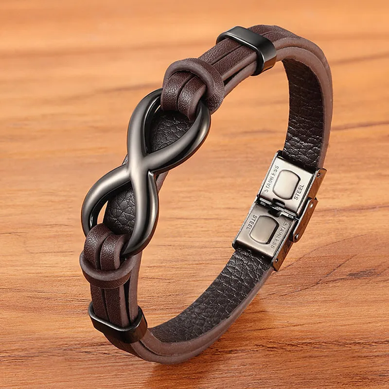 Mens Leather Infinity Bracelet