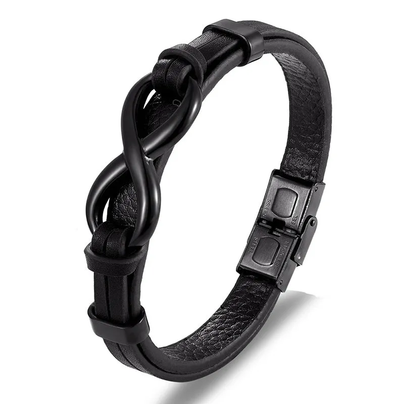 Mens Leather Infinity Bracelet