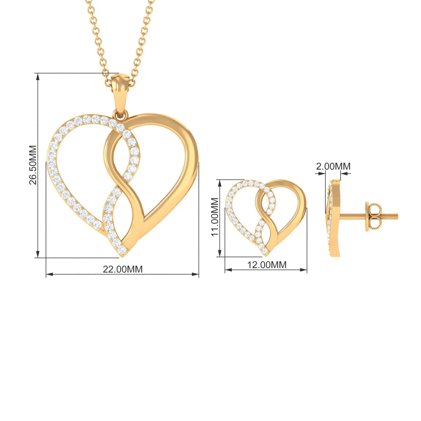 Moissanite Infinity Heart Pendant Earrings Set