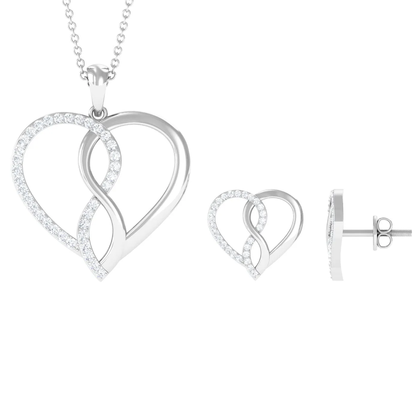 Moissanite Infinity Heart Pendant Earrings Set