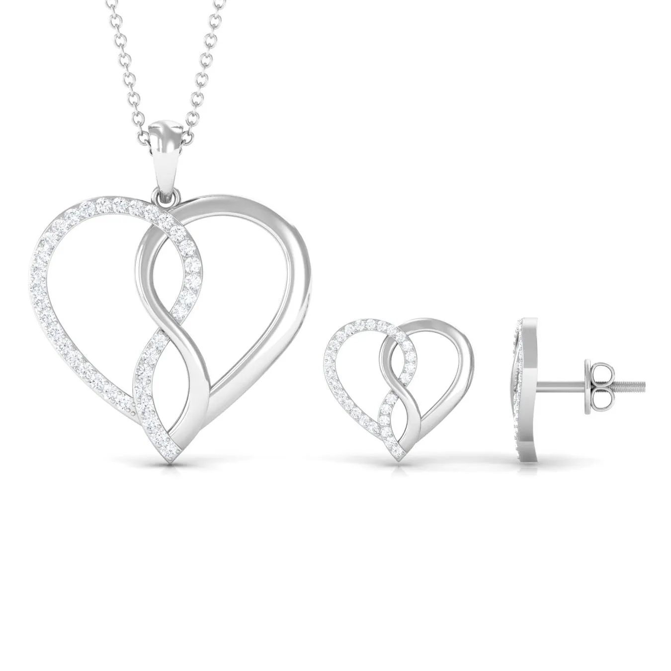 Moissanite Infinity Heart Pendant Earrings Set