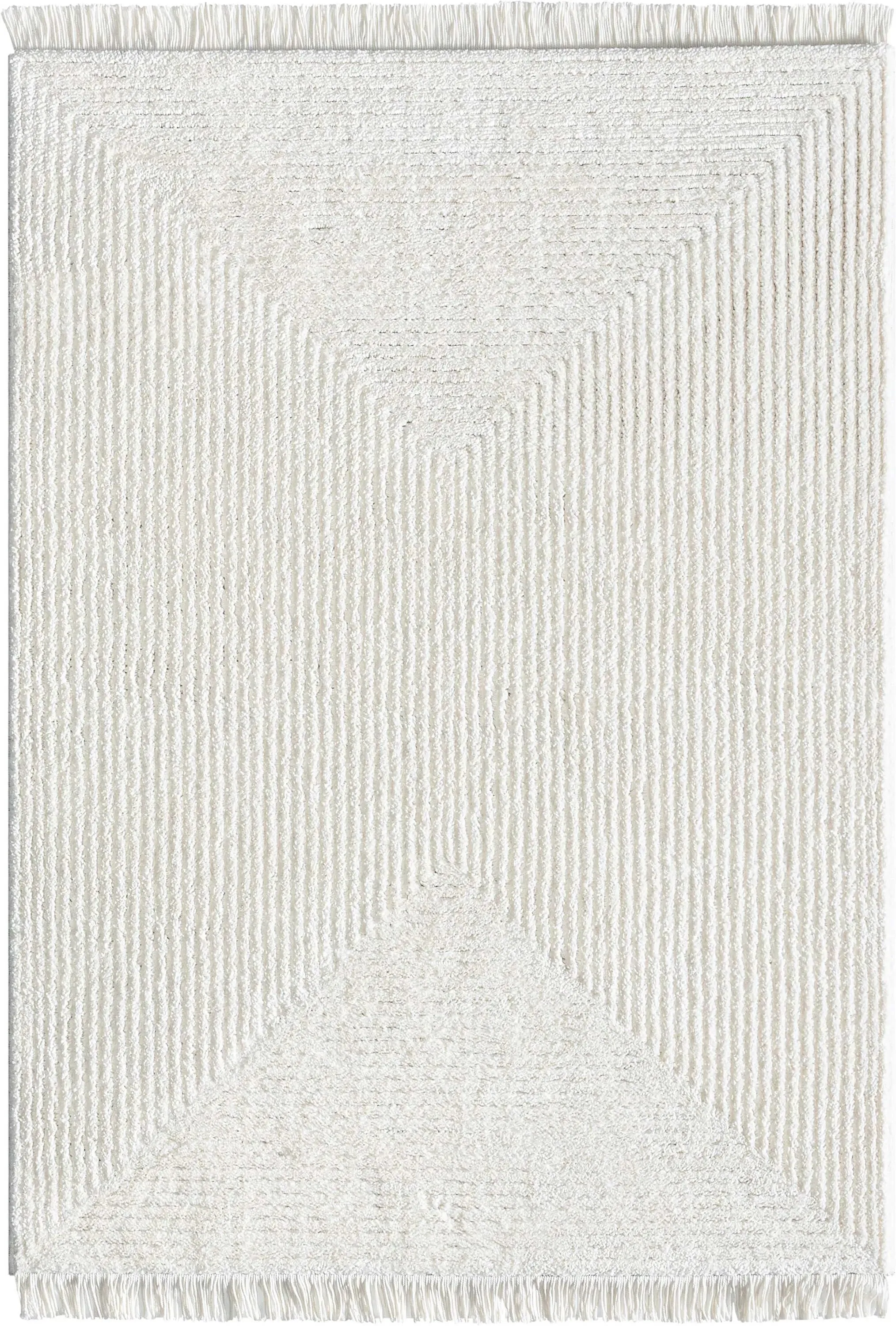 Monroe Solid & Striped Textured Ivory Ultra Soft High-Low Shag Rug