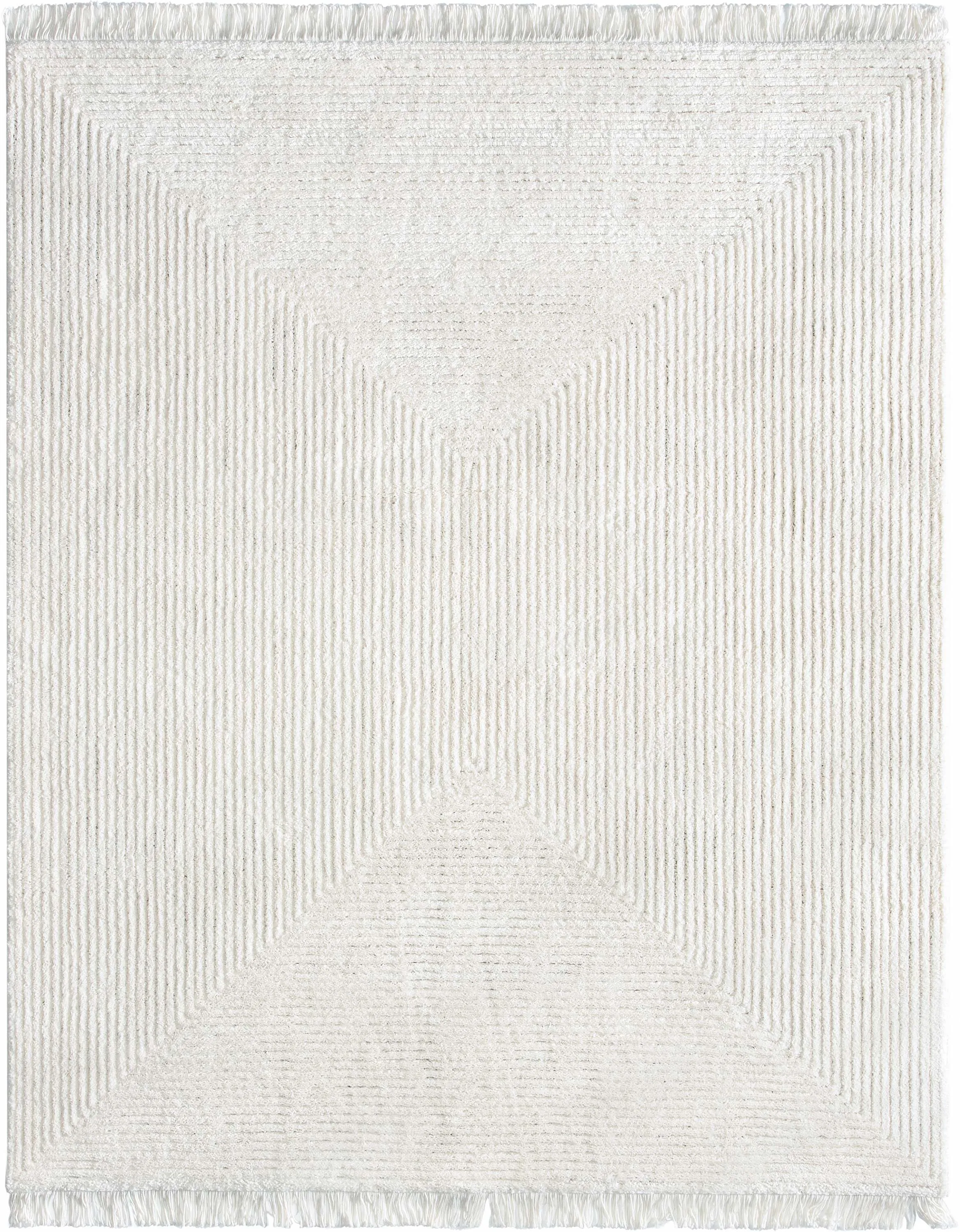Monroe Solid & Striped Textured Ivory Ultra Soft High-Low Shag Rug