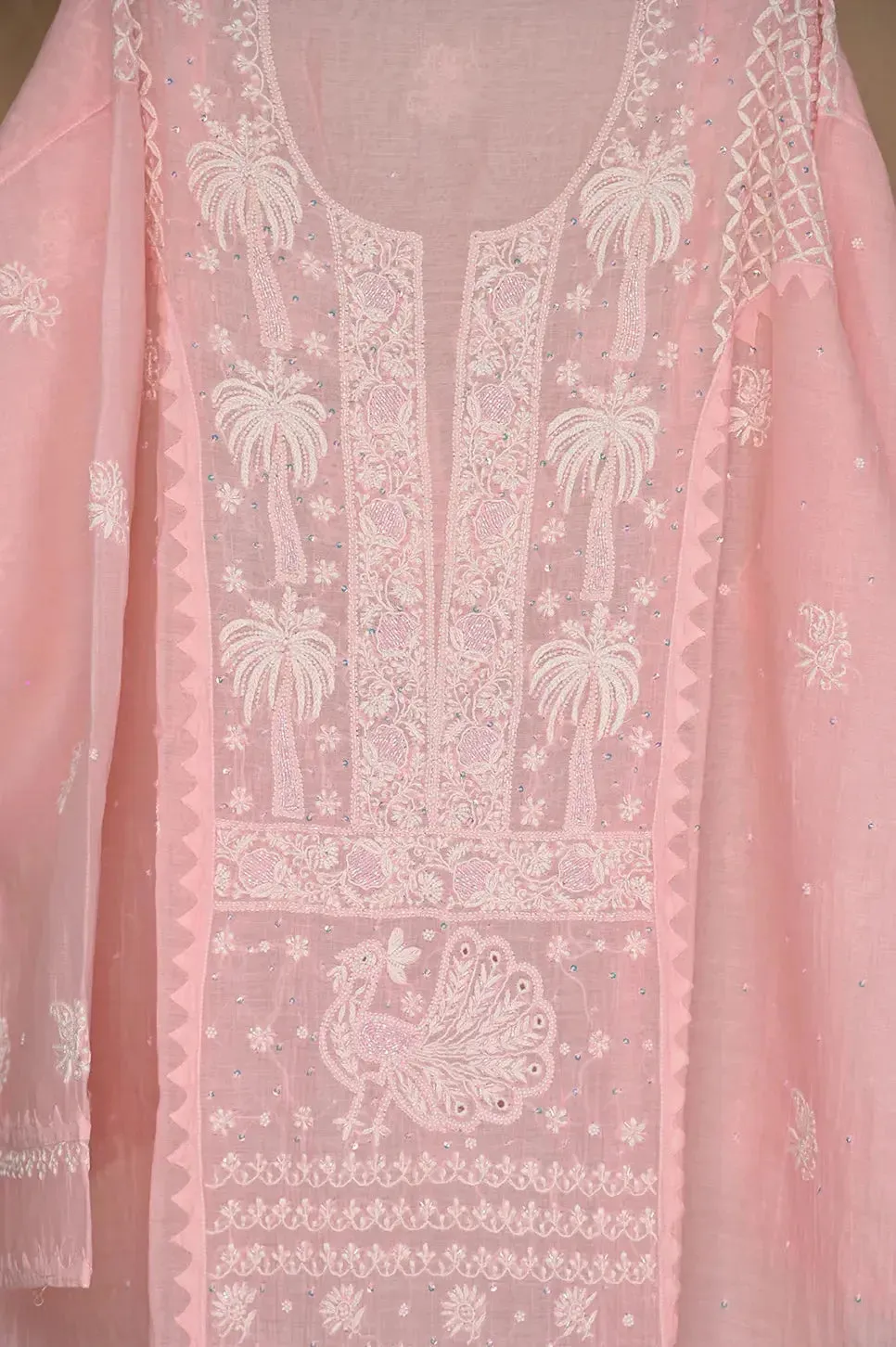 Mul Chanderi Chikankari Anarkali - Baby Pink