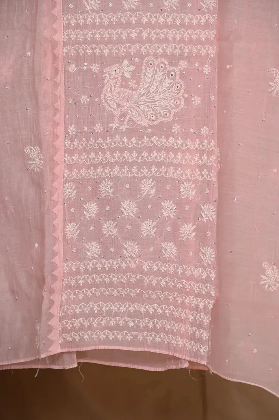 Mul Chanderi Chikankari Anarkali - Baby Pink