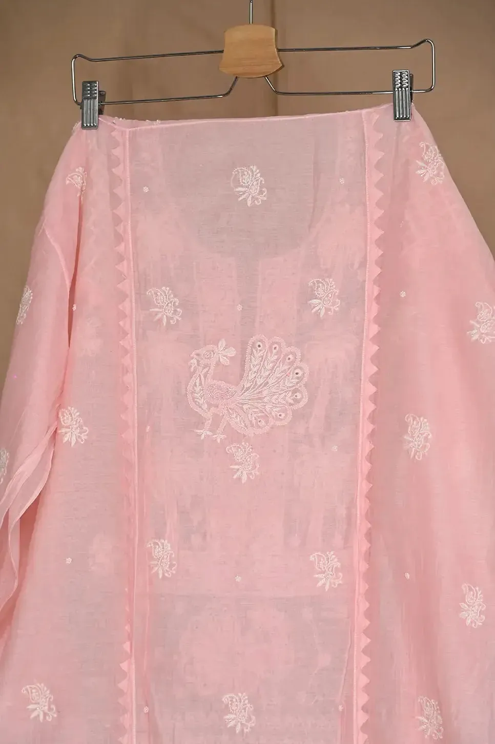 Mul Chanderi Chikankari Anarkali - Baby Pink