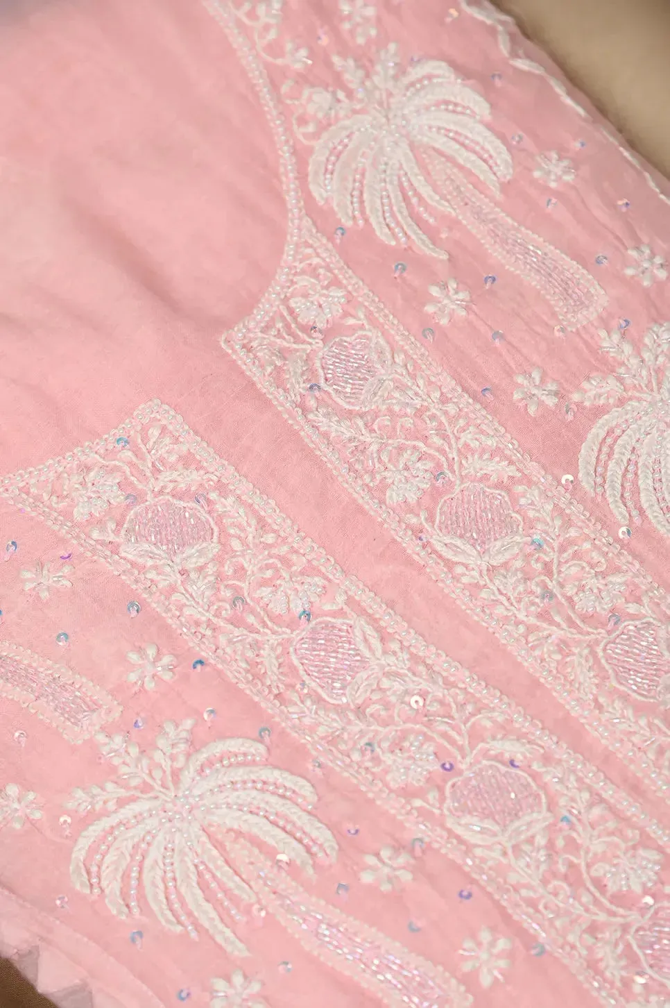 Mul Chanderi Chikankari Anarkali - Baby Pink