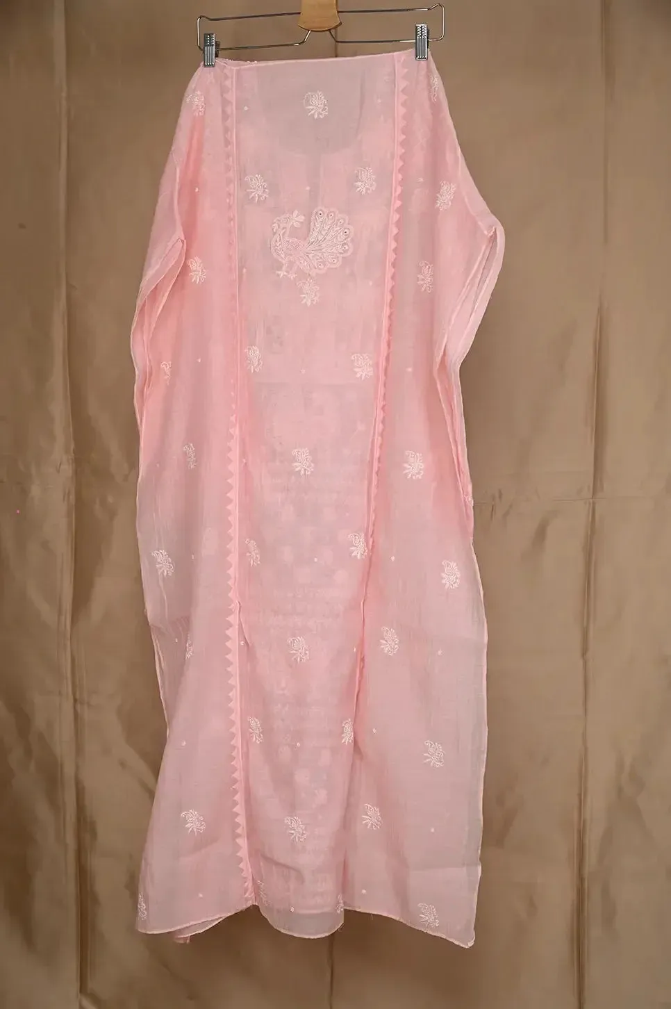 Mul Chanderi Chikankari Anarkali - Baby Pink