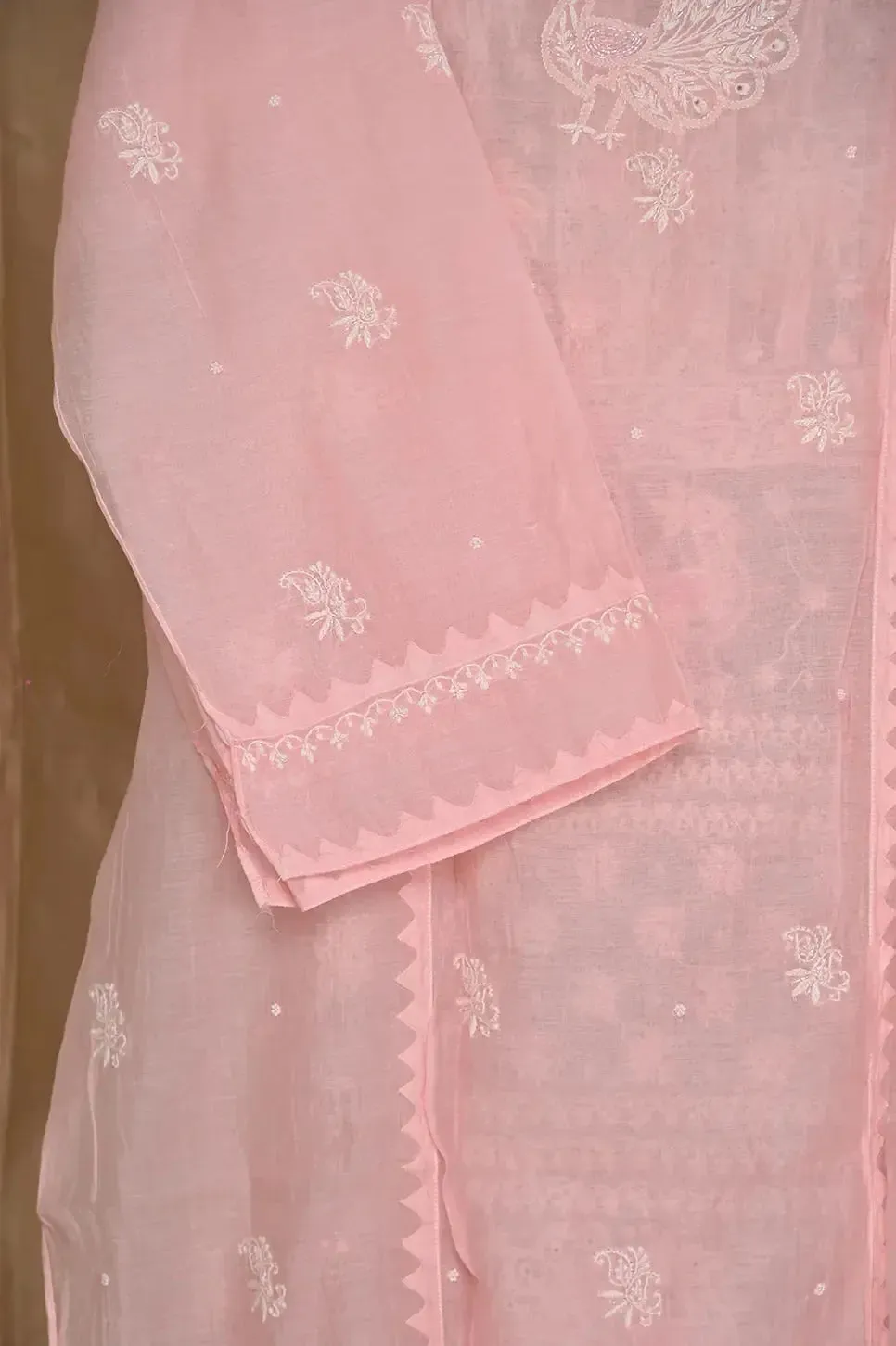 Mul Chanderi Chikankari Anarkali - Baby Pink
