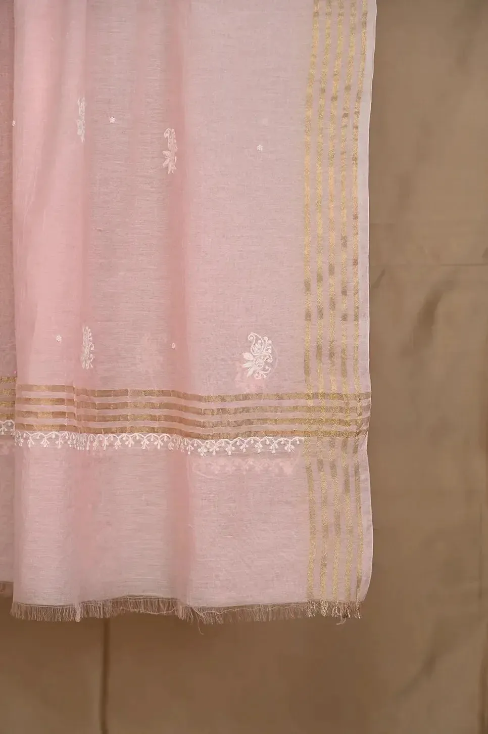 Mul Chanderi Chikankari Anarkali - Baby Pink