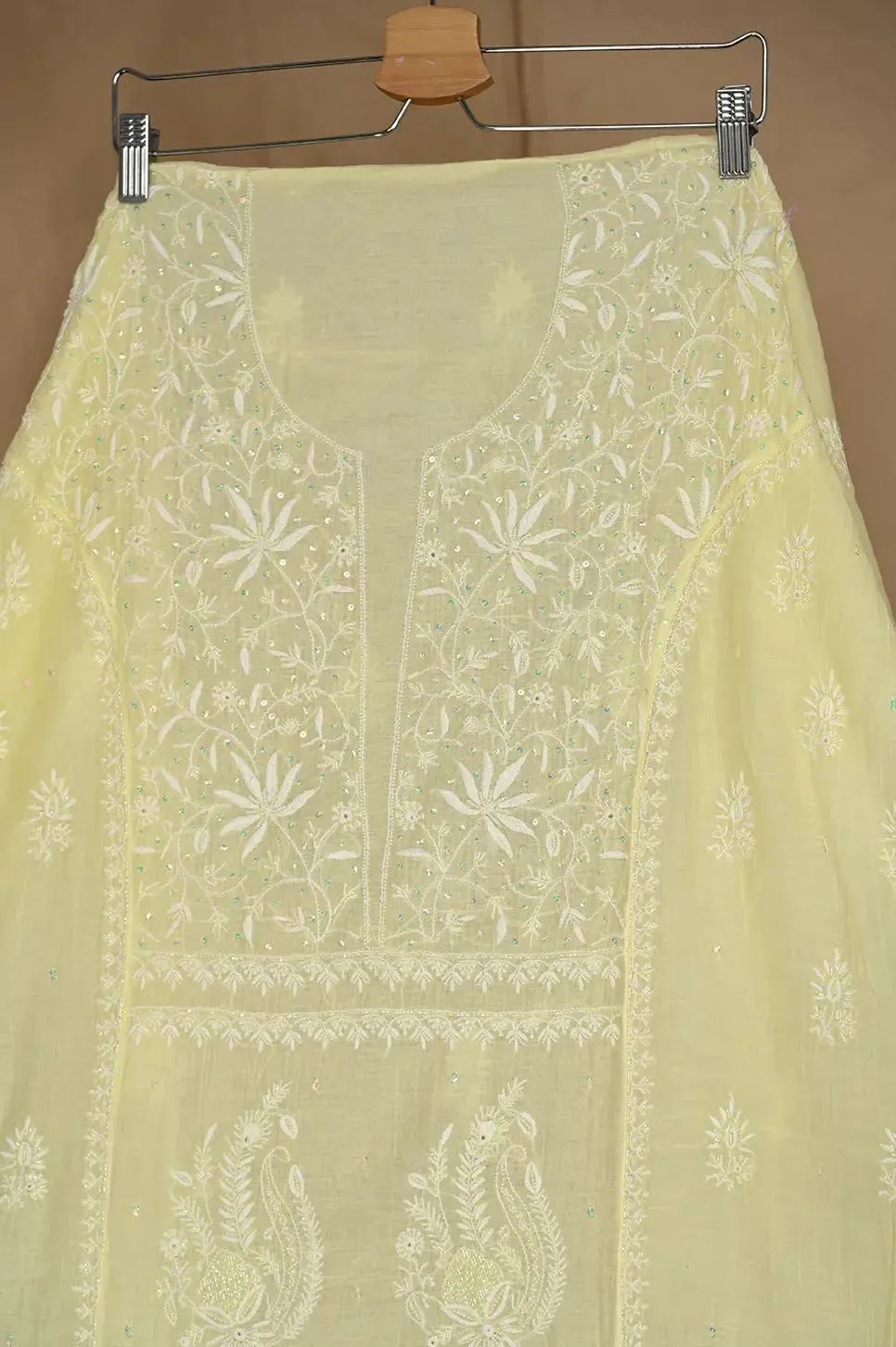 Mul Chanderi Chikankari Anarkali - Lemon Yellow