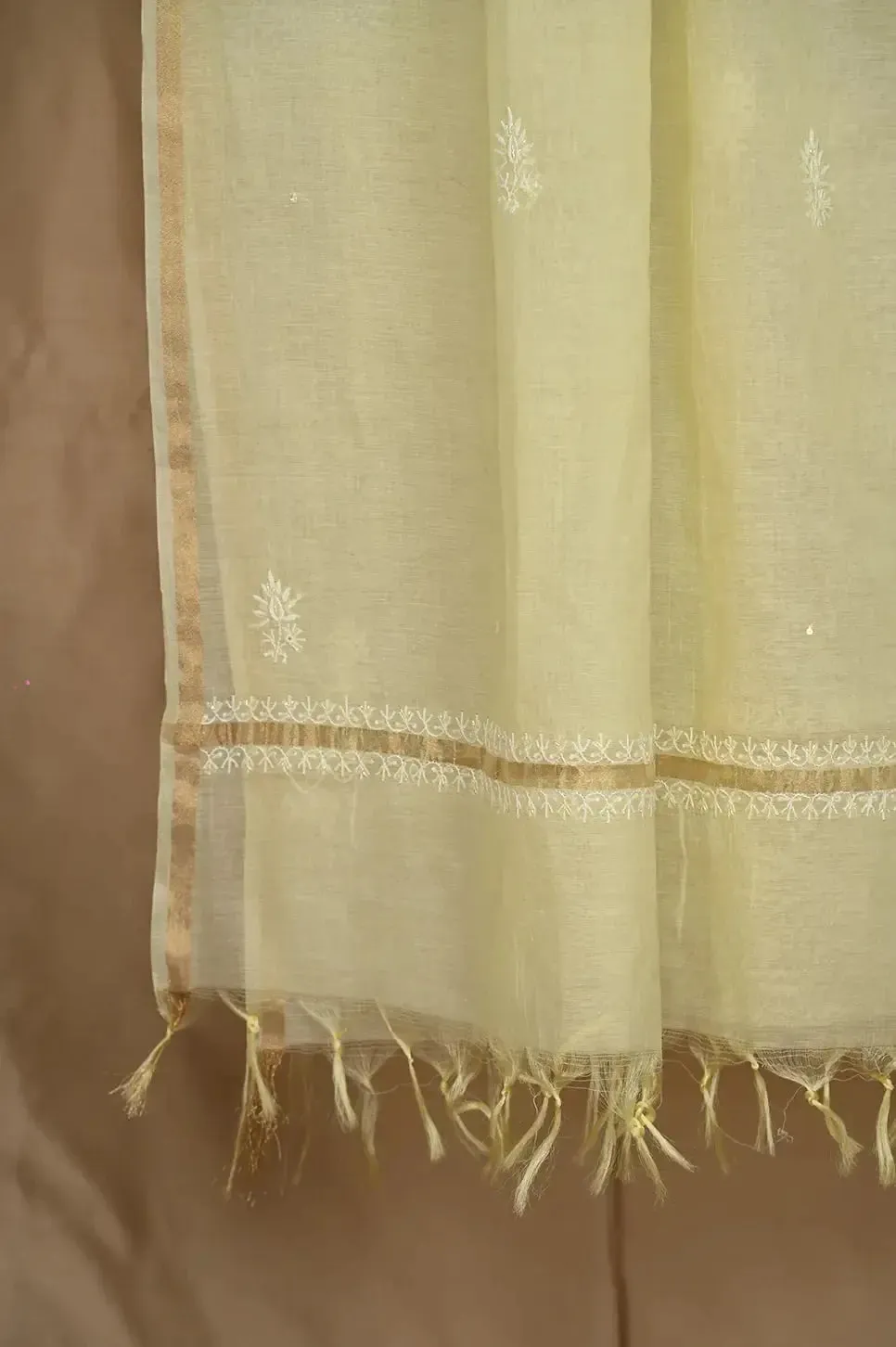 Mul Chanderi Chikankari Anarkali - Lemon Yellow