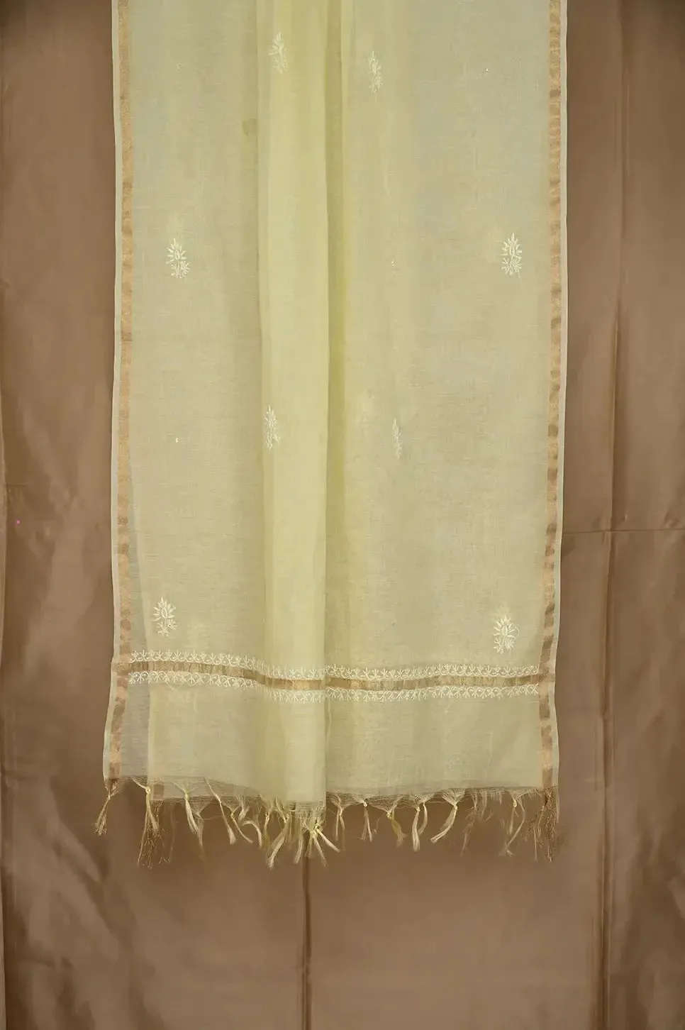 Mul Chanderi Chikankari Anarkali - Lemon Yellow