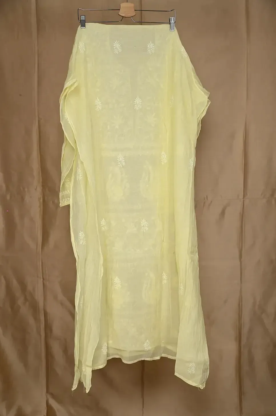 Mul Chanderi Chikankari Anarkali - Lemon Yellow