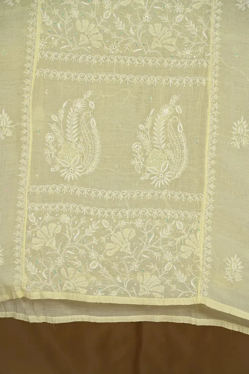 Mul Chanderi Chikankari Anarkali - Lemon Yellow