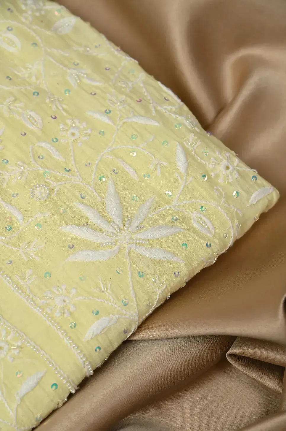Mul Chanderi Chikankari Anarkali - Lemon Yellow