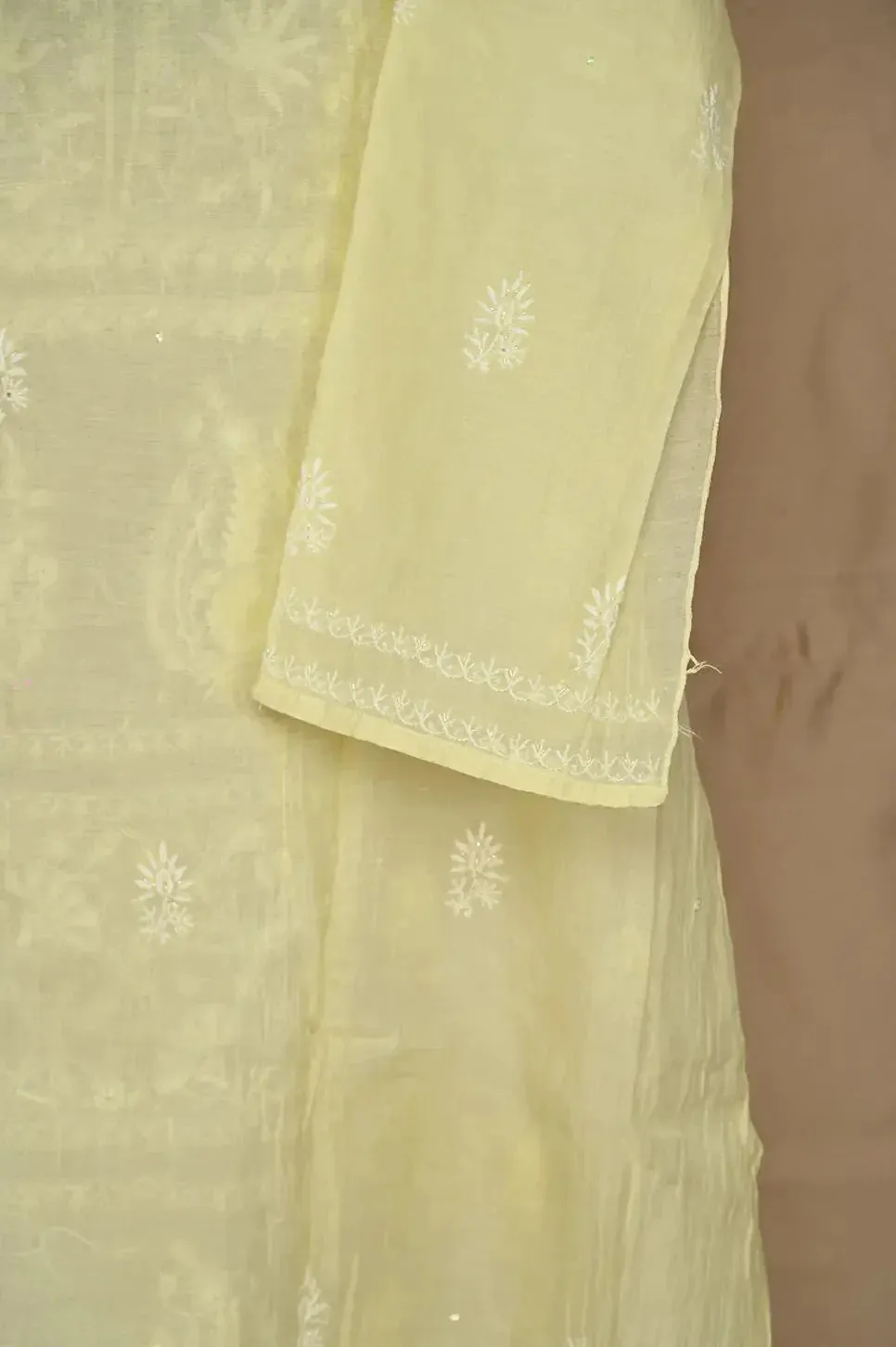 Mul Chanderi Chikankari Anarkali - Lemon Yellow