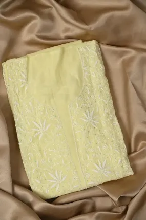 Mul Chanderi Chikankari Anarkali - Lemon Yellow