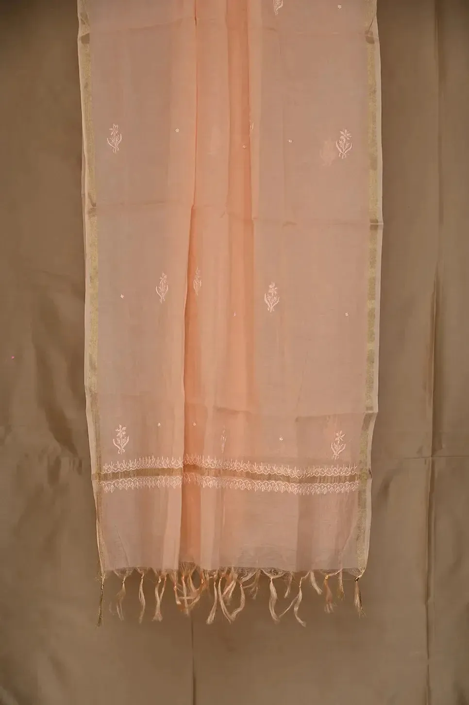 Mul Chanderi Chikankari Anarkali - Orange 2
