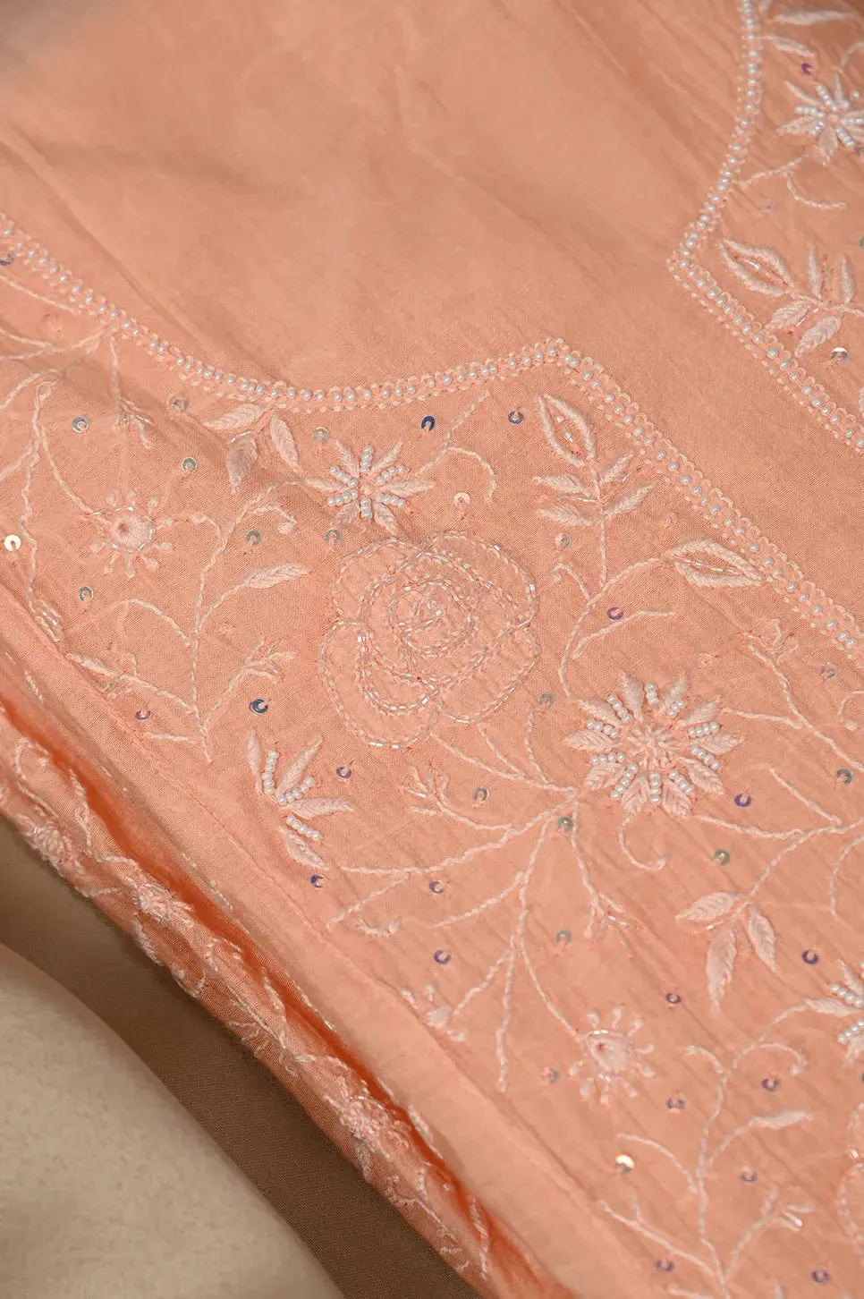 Mul Chanderi Chikankari Anarkali - Orange 2