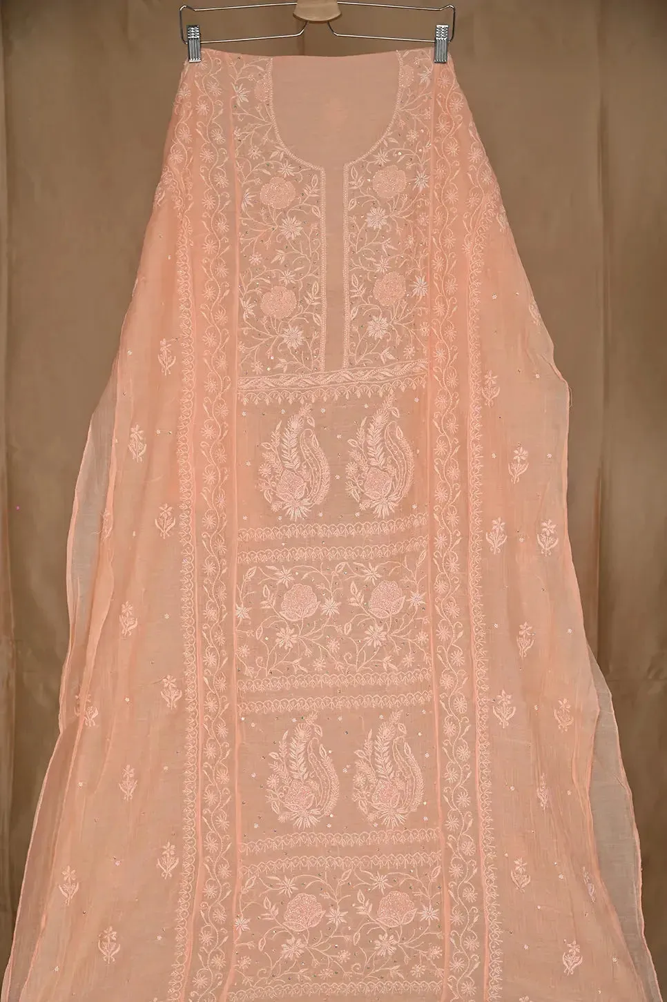 Mul Chanderi Chikankari Anarkali - Orange 2