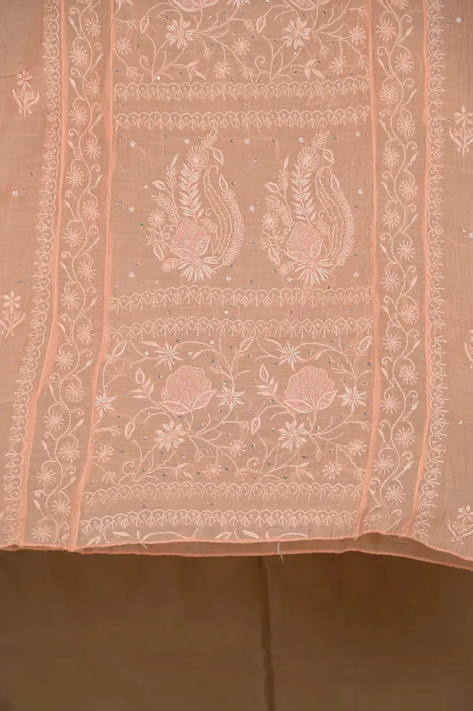 Mul Chanderi Chikankari Anarkali - Orange 2