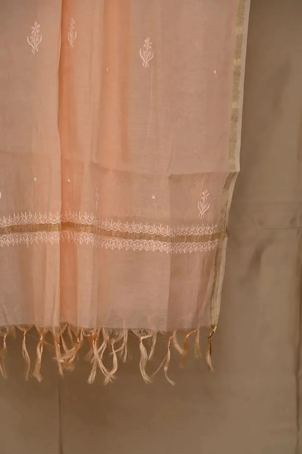 Mul Chanderi Chikankari Anarkali - Orange 2