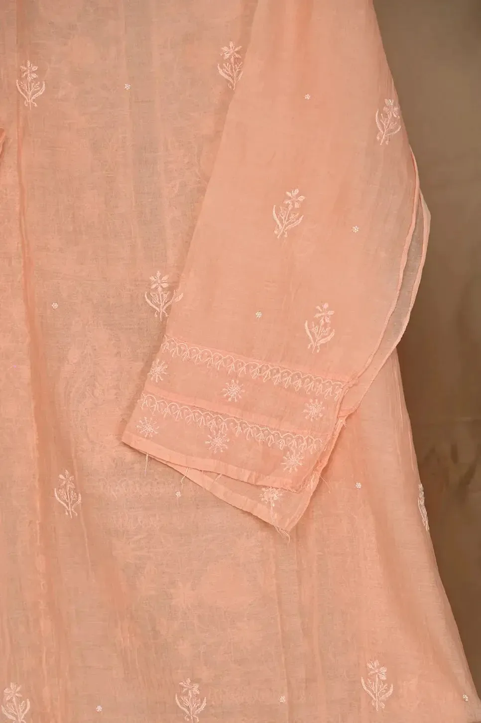 Mul Chanderi Chikankari Anarkali - Orange 2