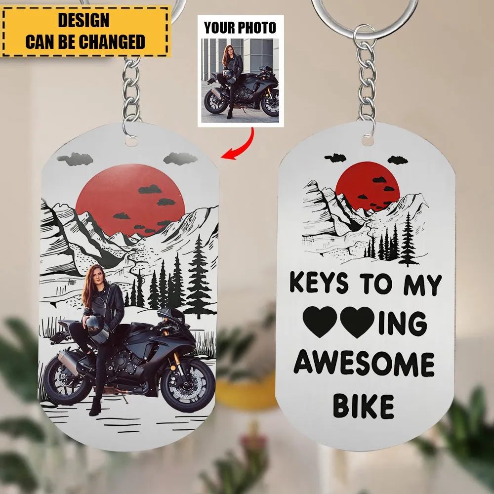 My Awesome Bike - Personalized Stainless Steel Photo Keychain