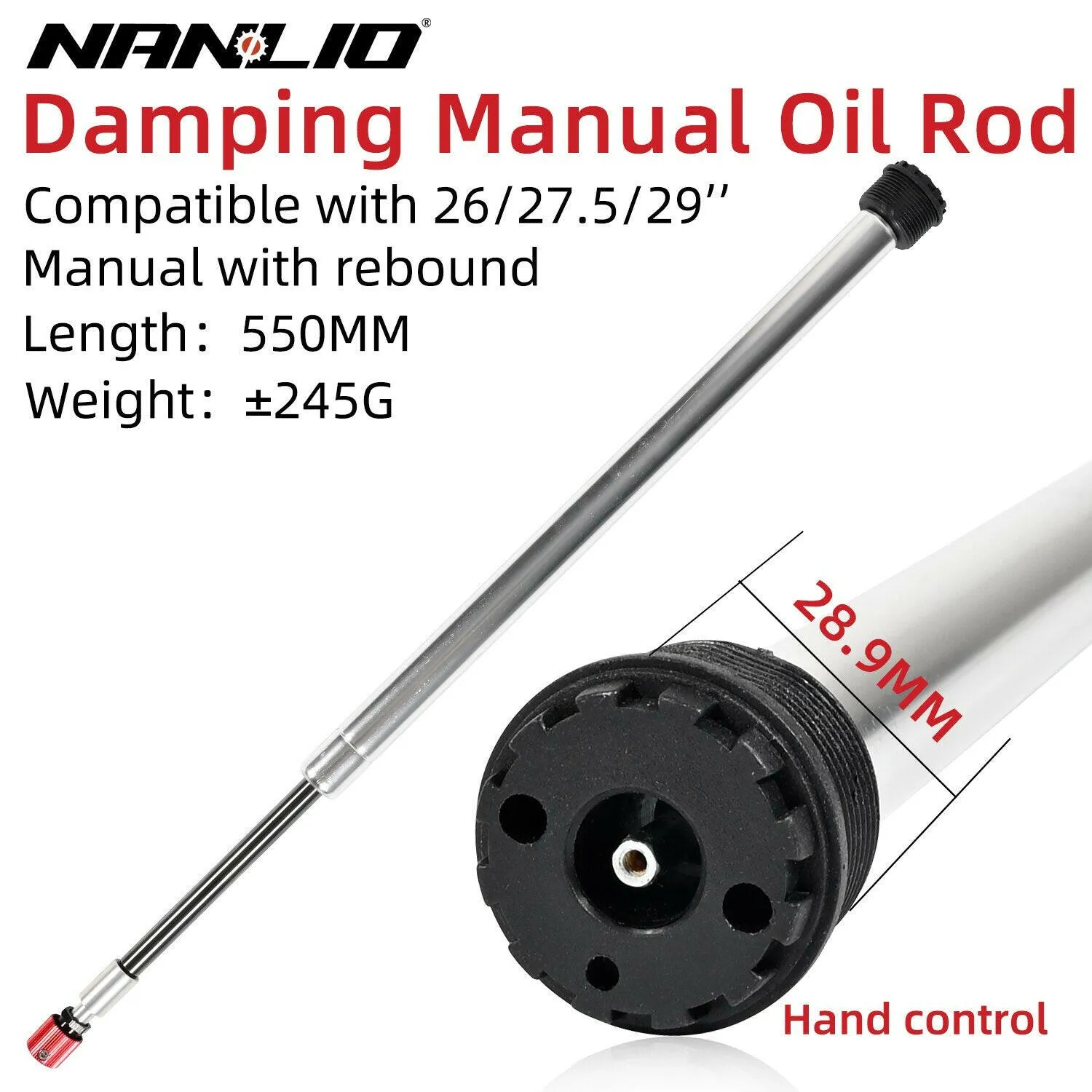 Nanlio Bicycle Suspension Forks Repair Part Oil Damping Rod 26/27.5/29 Alloy Steel Manual Remote Control Replace Accessories