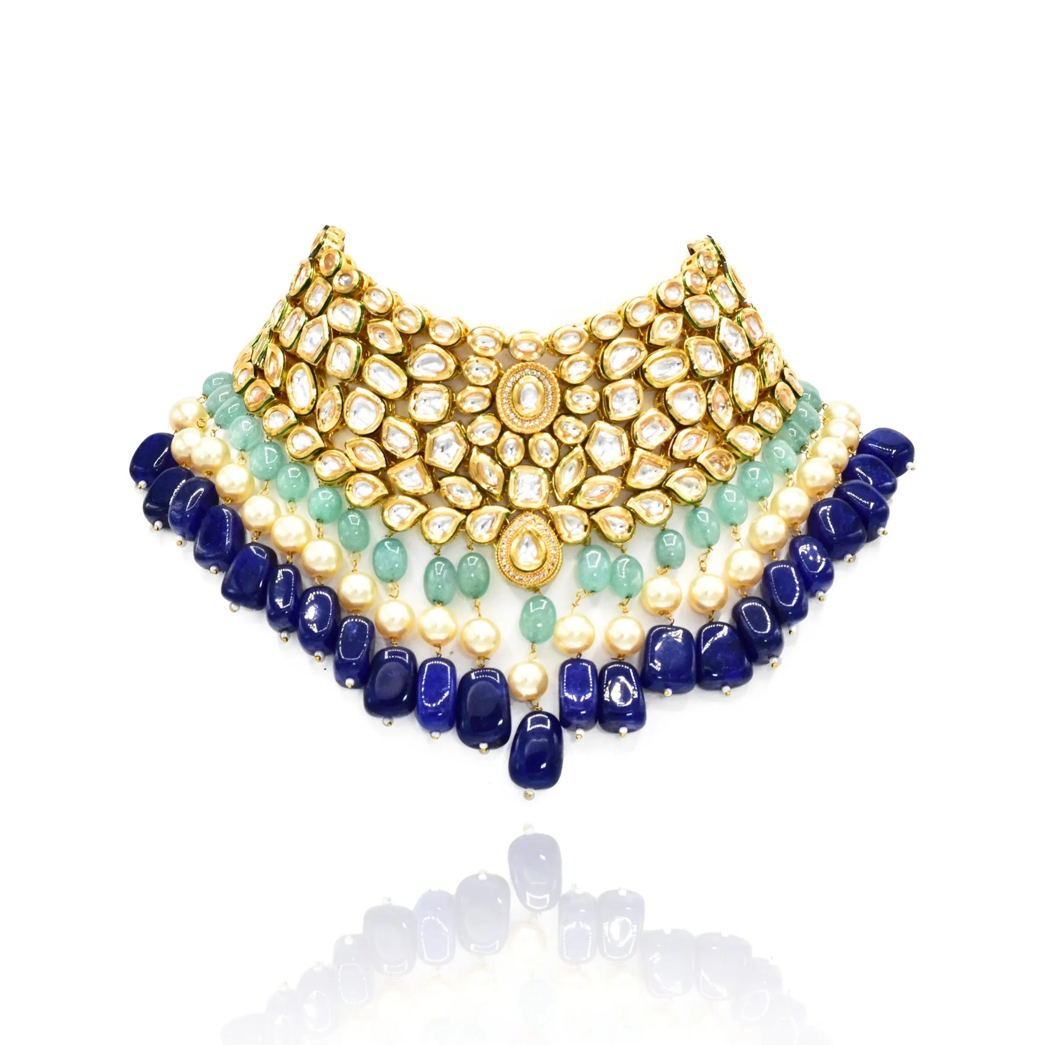 Nosheen Navy Blue Kundan Necklace Set