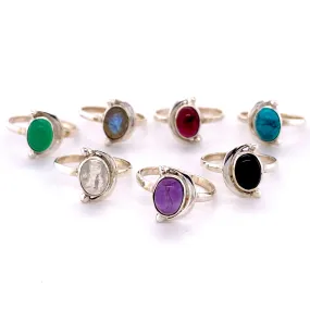 Oval Crescent Moon Ring with Natural Gemstones