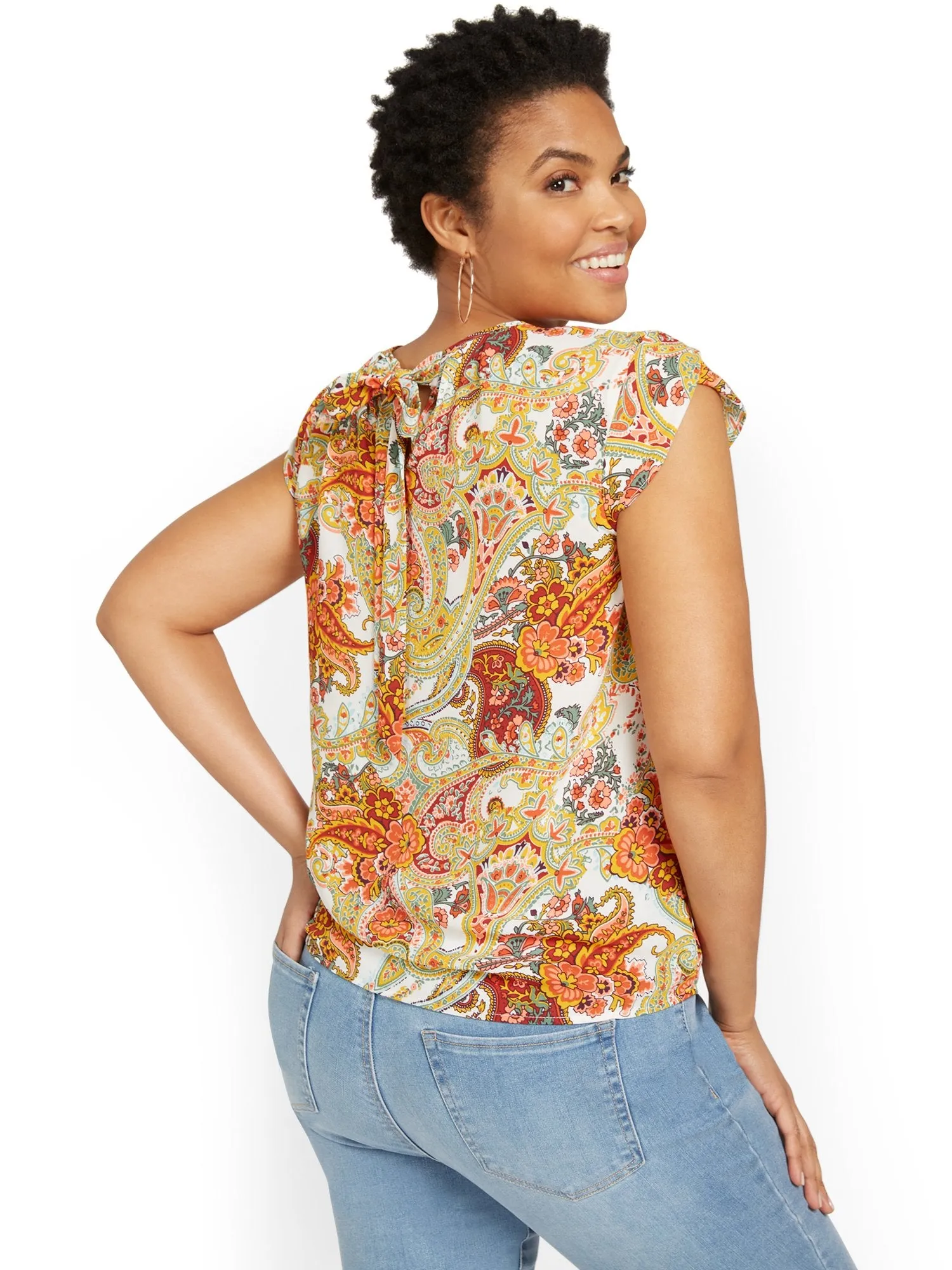Paisley Bow-Back Pleated Top