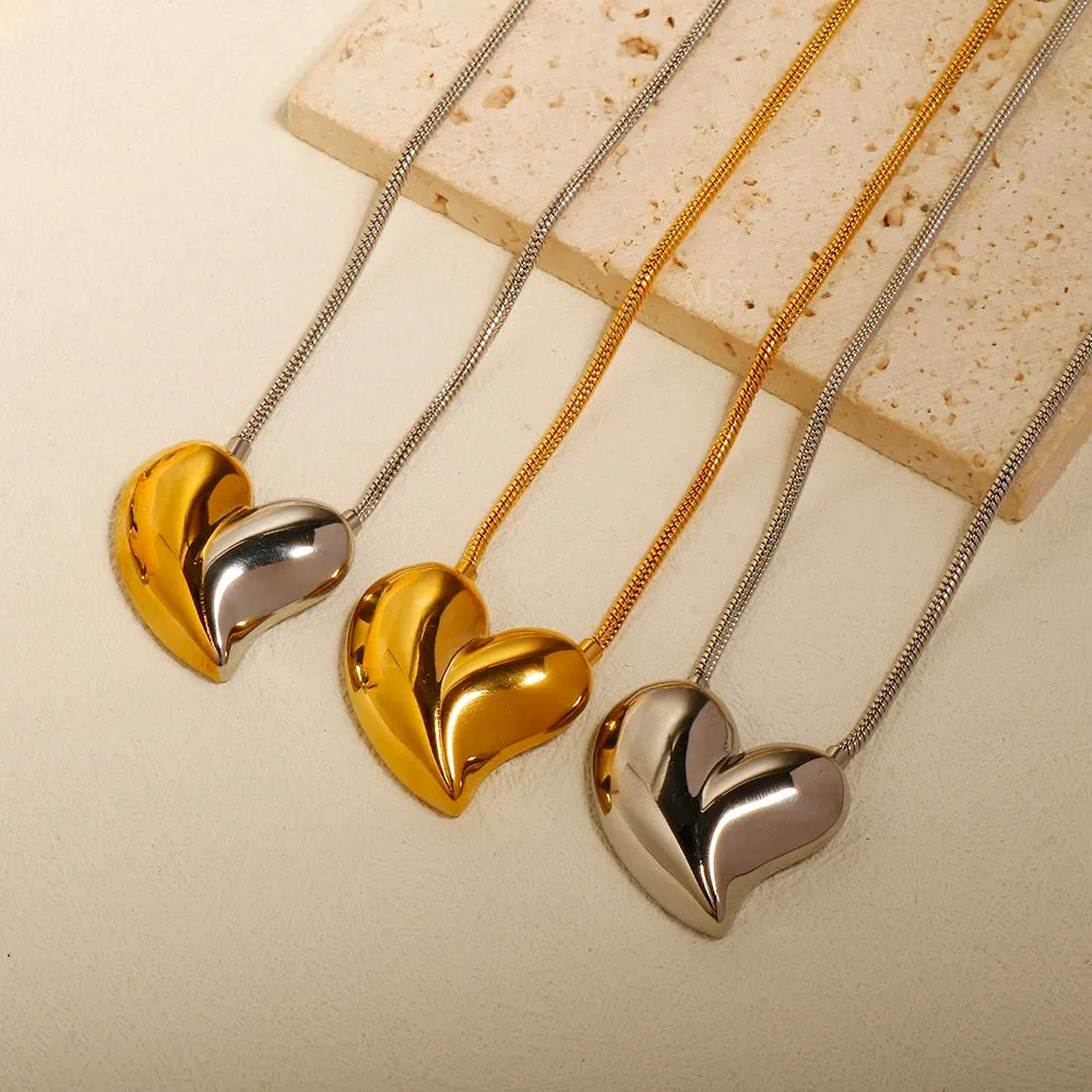 Peach Heart Earrings Necklace Rust Resistant Trendy Jewelry Set
