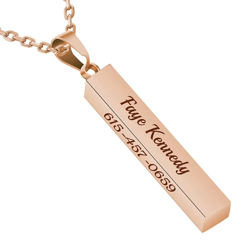 Personalized Bar Necklace,Custom Chain,Custom Word Necklace,Engraved  3D Bar Necklace,Rose Gold
