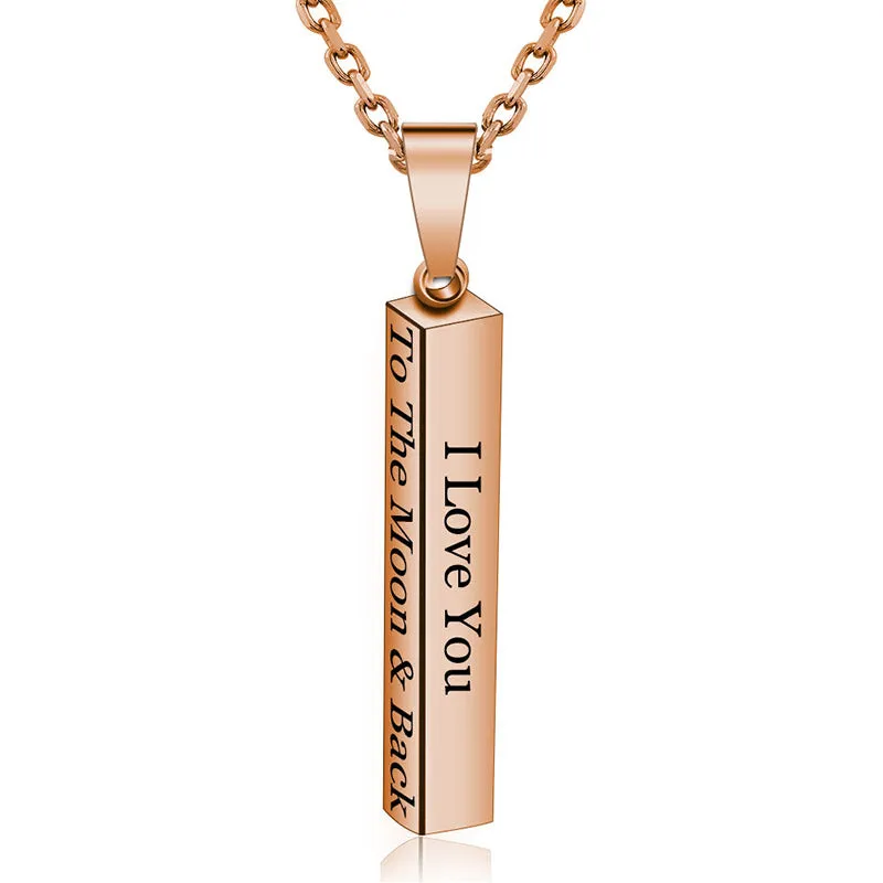Personalized Bar Necklace,Custom Chain,Custom Word Necklace,Engraved  3D Bar Necklace,Rose Gold