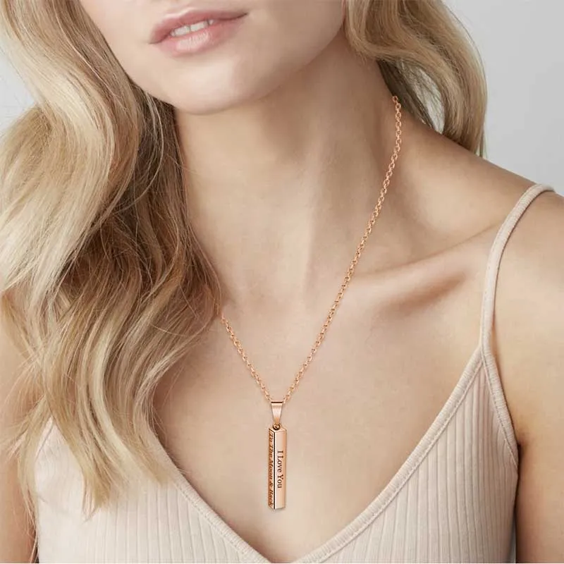 Personalized Bar Necklace,Custom Chain,Custom Word Necklace,Engraved  3D Bar Necklace,Rose Gold