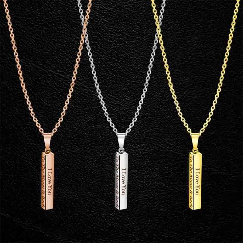 Personalized Bar Necklace,Custom Chain,Custom Word Necklace,Engraved  3D Bar Necklace,Rose Gold