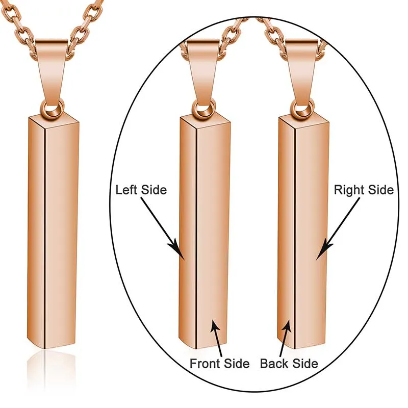 Personalized Bar Necklace,Custom Chain,Custom Word Necklace,Engraved  3D Bar Necklace,Rose Gold