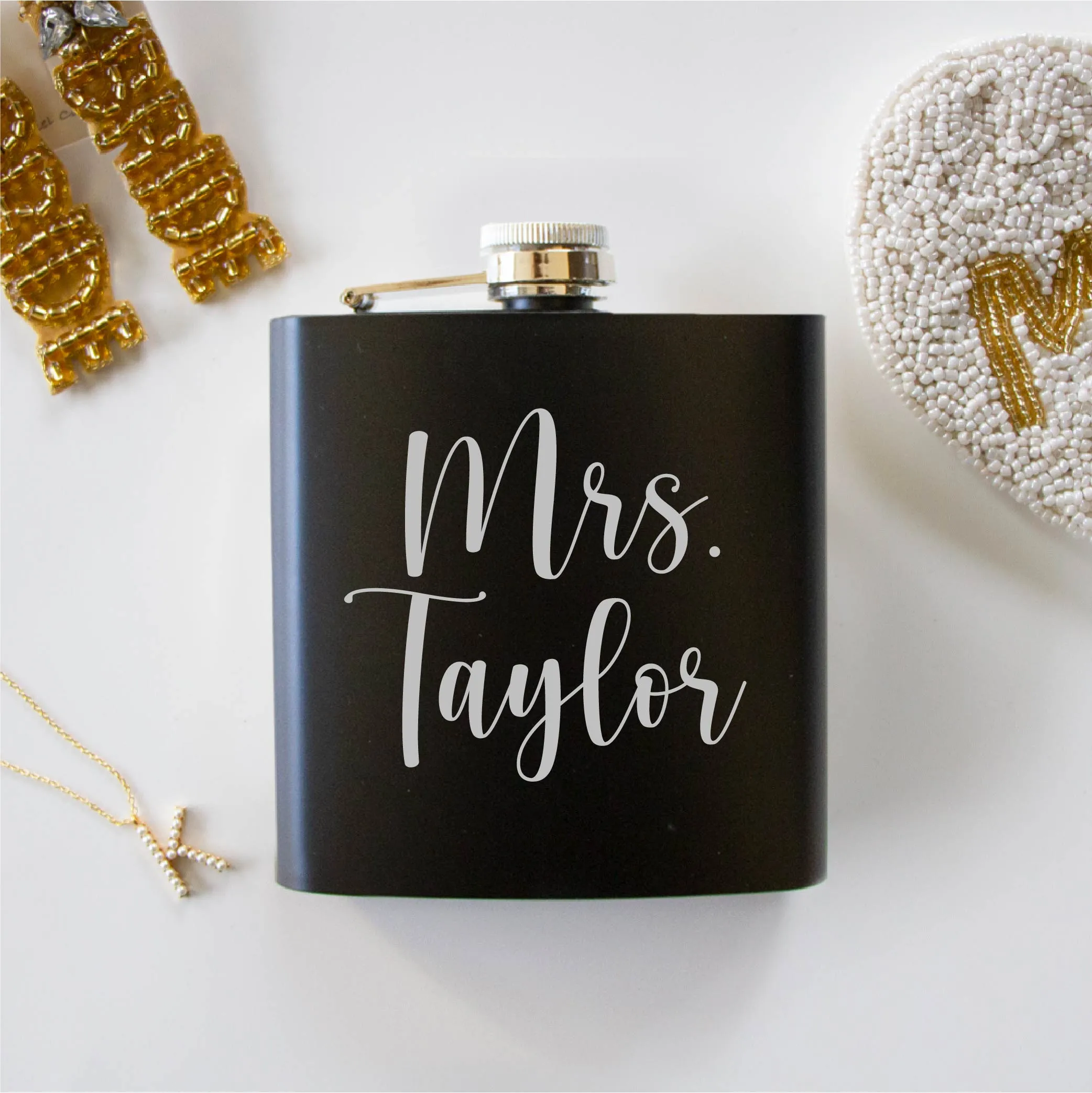 Personalized Last Name Black Hip Flask