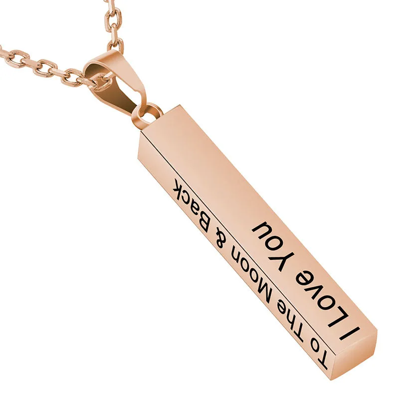 Personalized Necklace,Custom Chain,Custom 3d Bar Engraved Pendant Necklace,Rose Gold